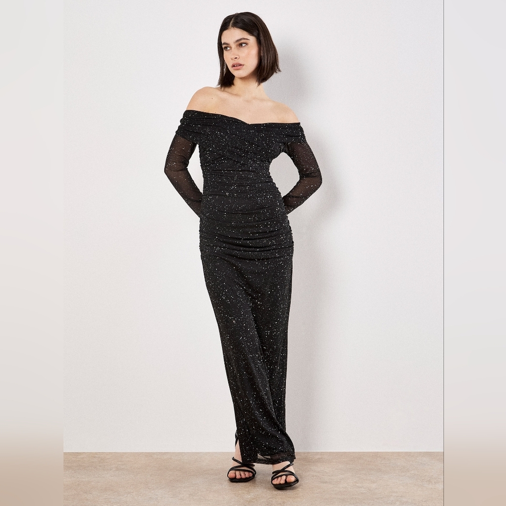 Shirred Off Shoulder Dress